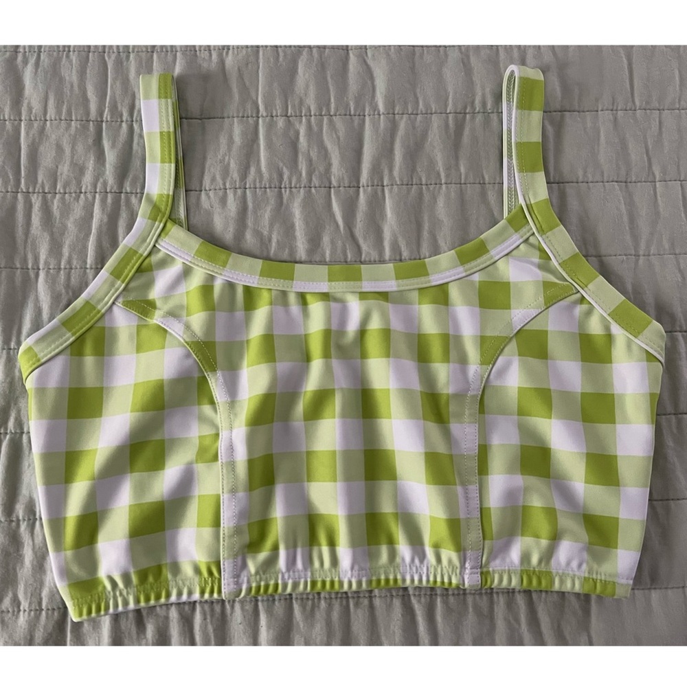 Year of Ours Lime Green Gingham Sports Bra - Medium
